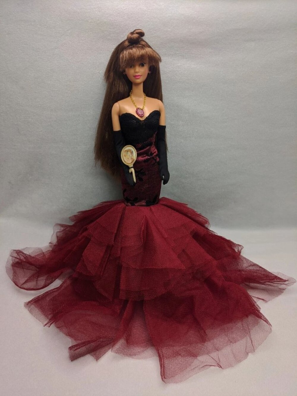 Ooak Belle Beauty And The Beast Disney Barbie Doll Dark Red Cora Gu Ball Gown